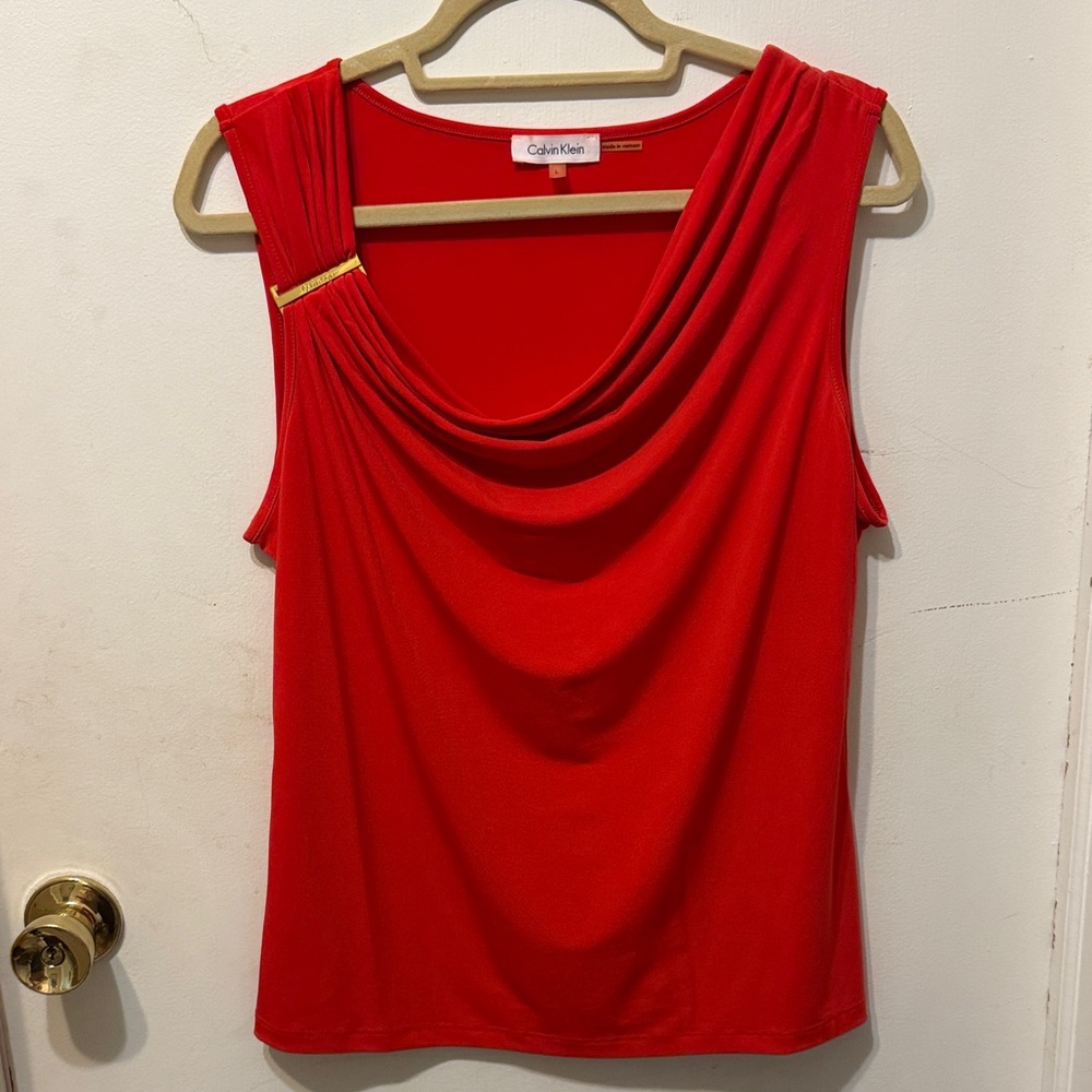 Calvin Klein Vibrant Red Draped Blouse